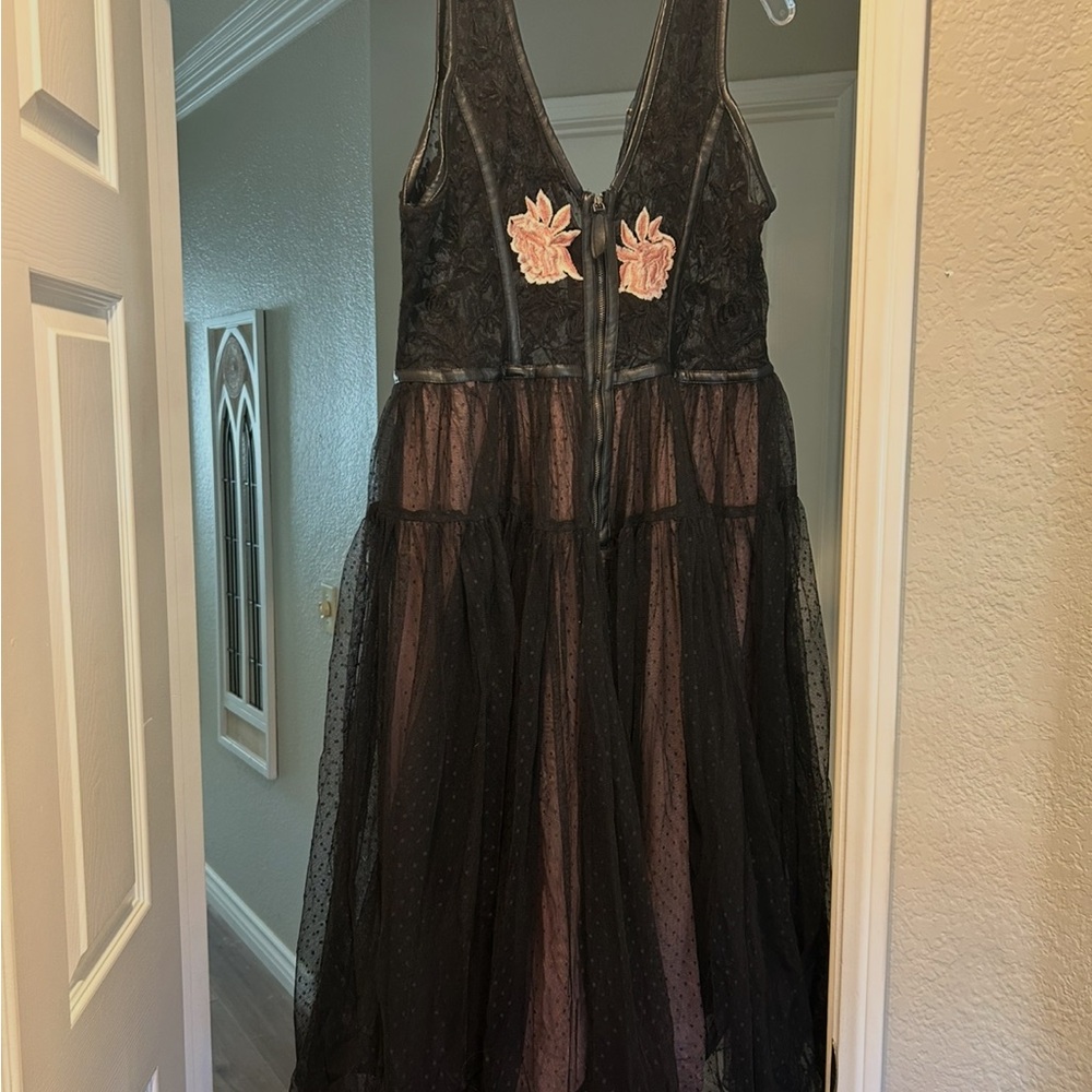 Anthropologie Black and Pink midi dress